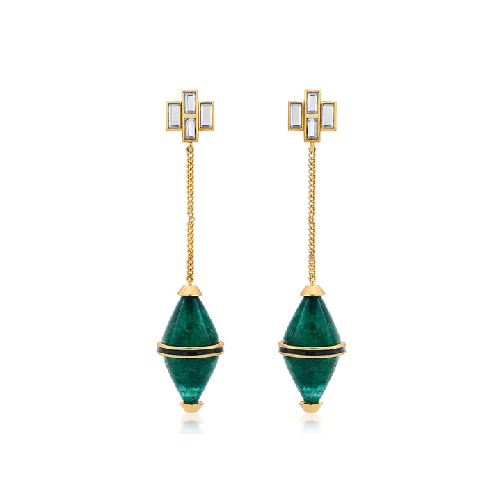 Razia Green Quartz Mirror Drop Earrings - Isharya | Modern Indian Jewelry