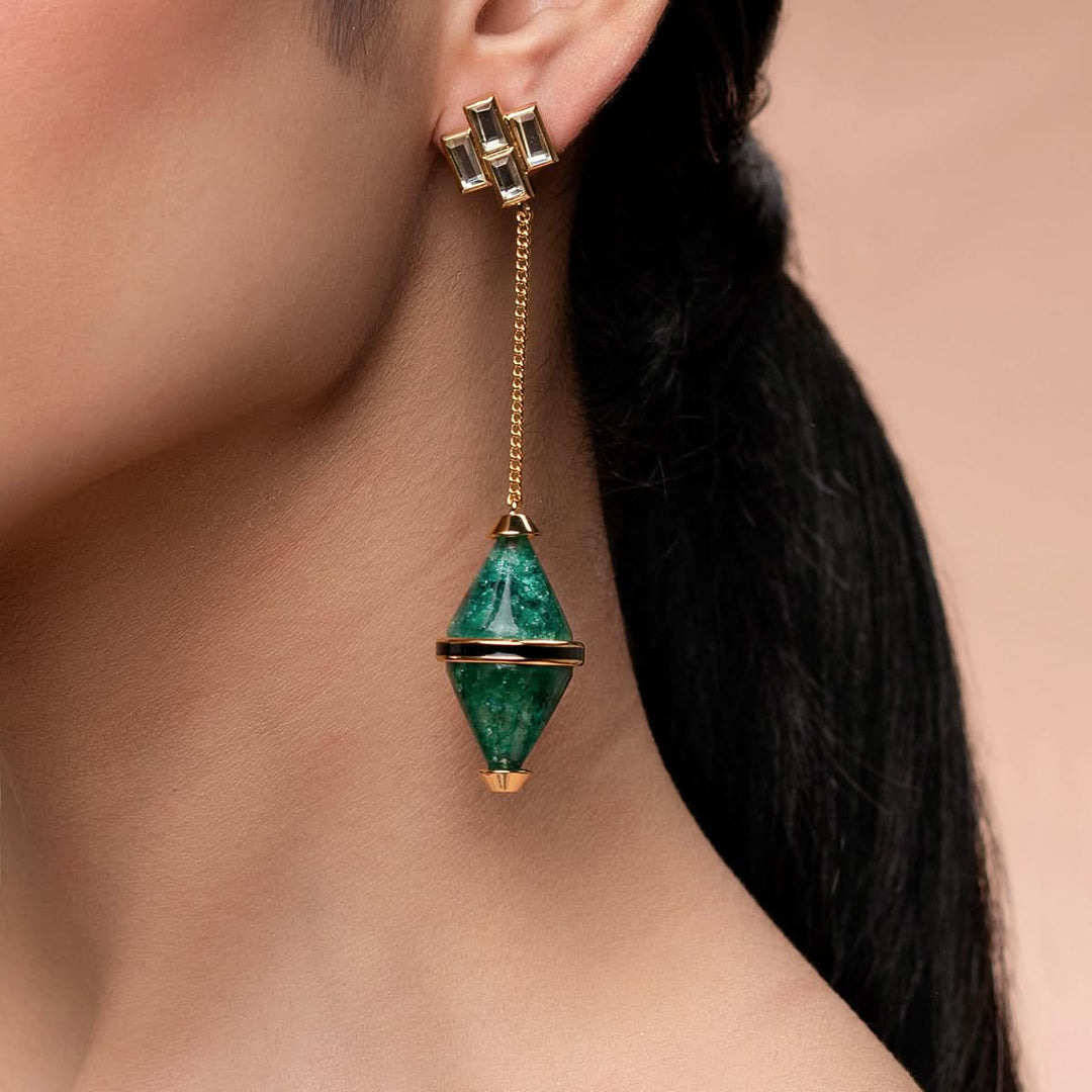 Buy Razia Green Quartz Mirror Drop Earrings Online