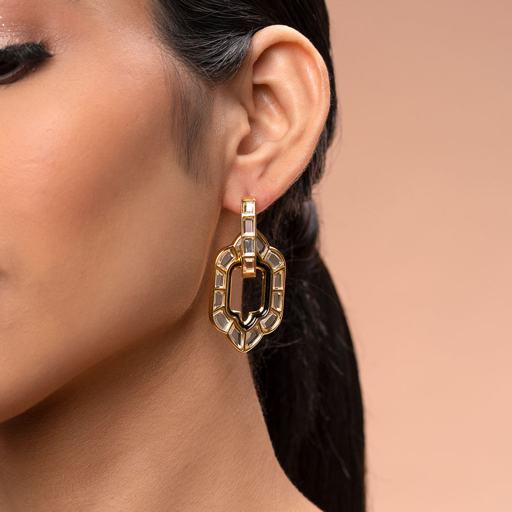 Amina Mirror Short Earrings - Isharya | Modern Indian Jewelry