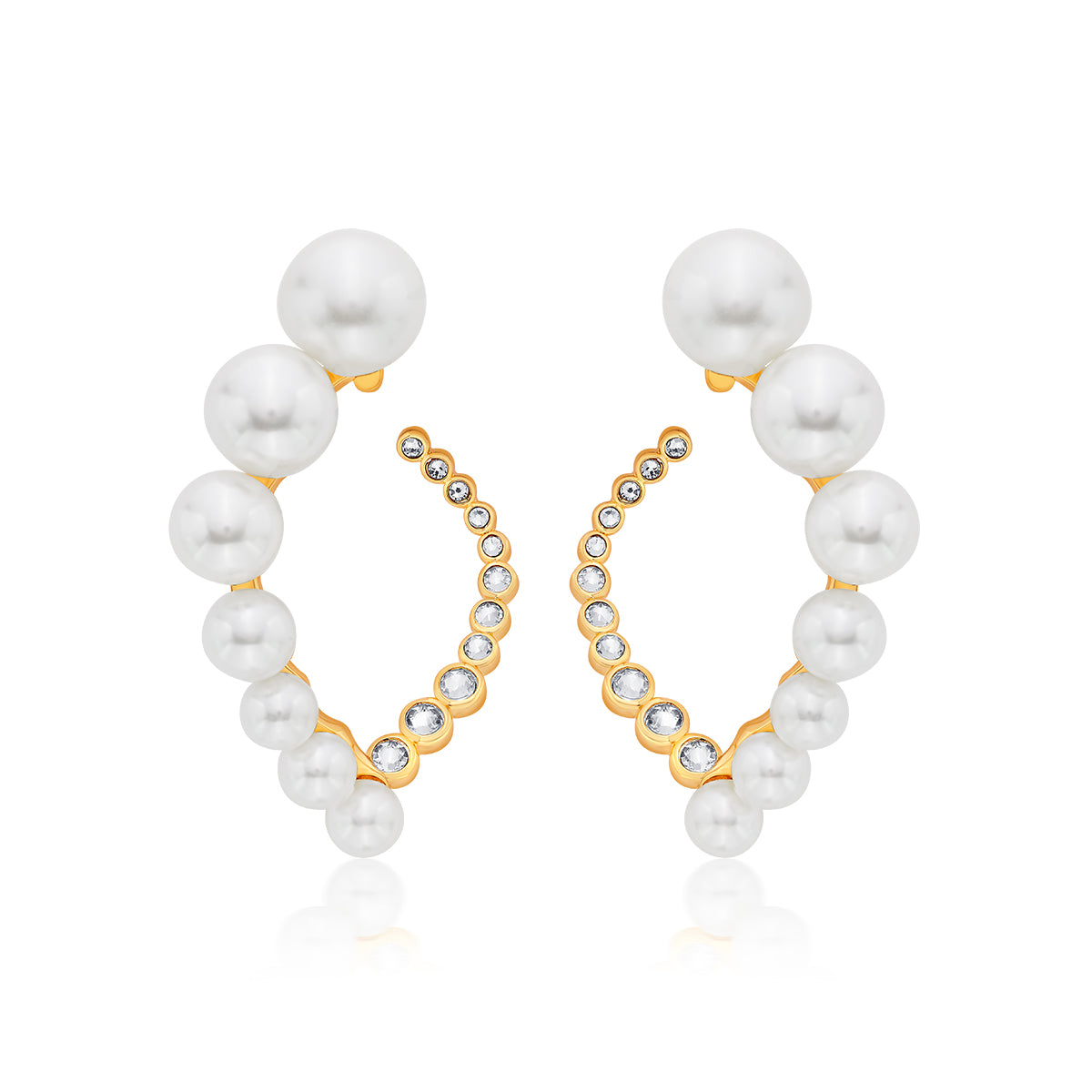 Amara CZ Pearl Harp Earrings - Isharya | Modern Indian Jewelry