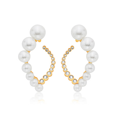 Amara CZ Pearl Harp Earrings - Isharya | Modern Indian Jewelry