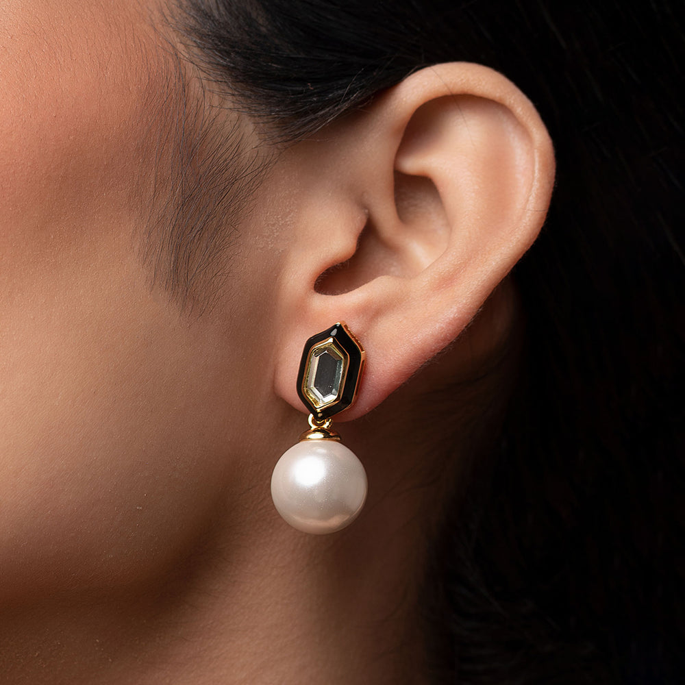 Amina Pearl Mirror Stud Earrings - Isharya | Modern Indian Jewelry