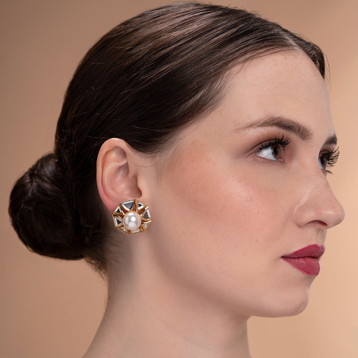 Amara Pearl Octagon Earrings - Isharya | Modern Indian Jewelry
