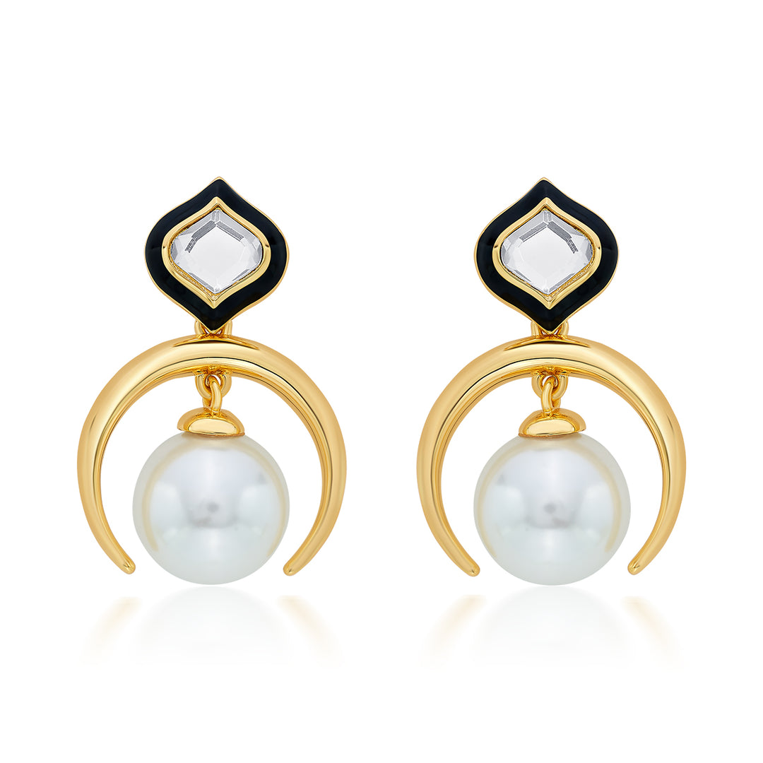 Amina Half Moon Pearl Earrings - Isharya | Modern Indian Jewelry