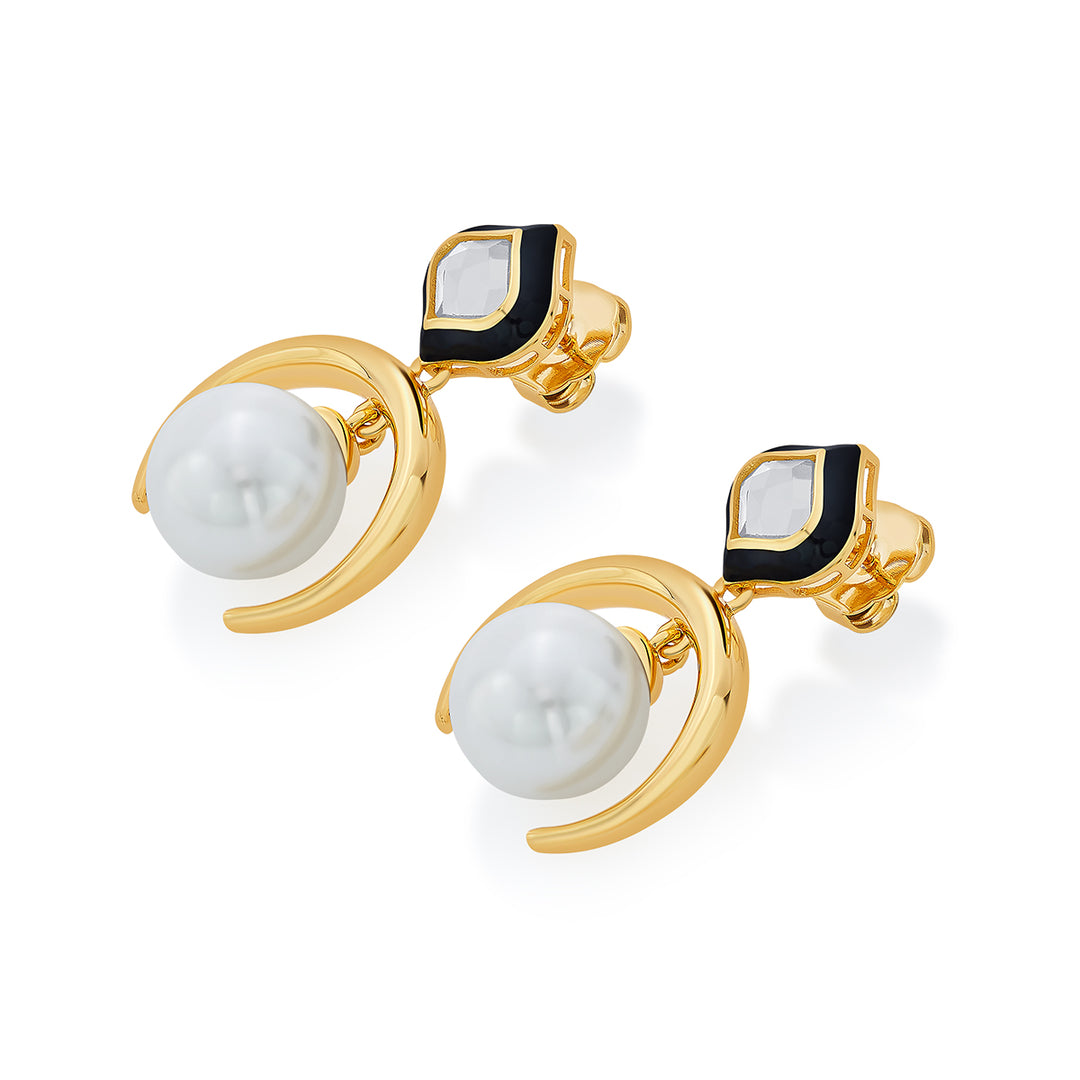 Amina Half Moon Pearl Earrings - Isharya | Modern Indian Jewelry