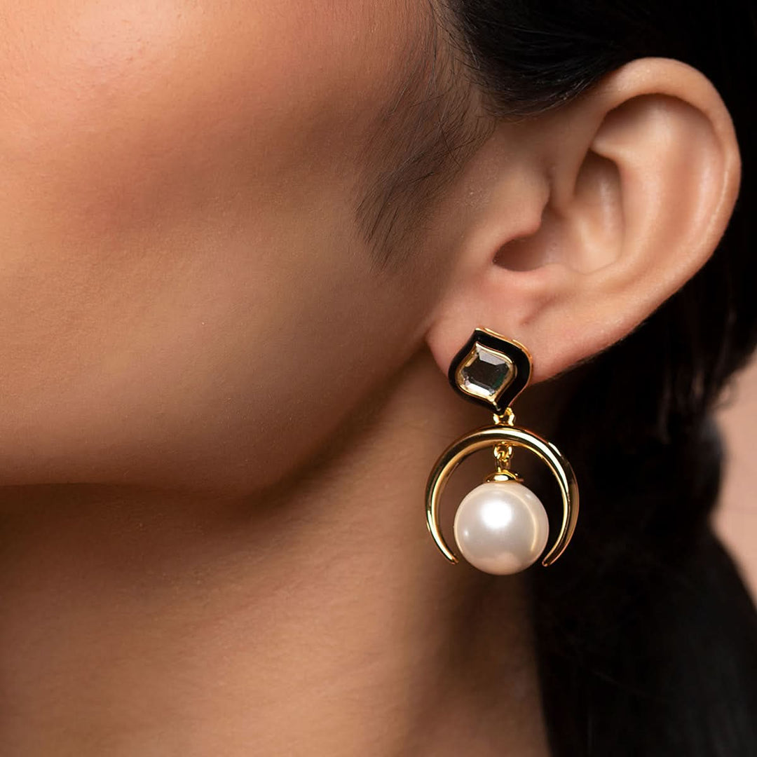 Amina Half Moon Pearl Earrings - Main Image