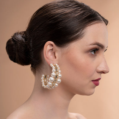 Amara Double Pearl Hoop Earrings - Isharya | Modern Indian Jewelry