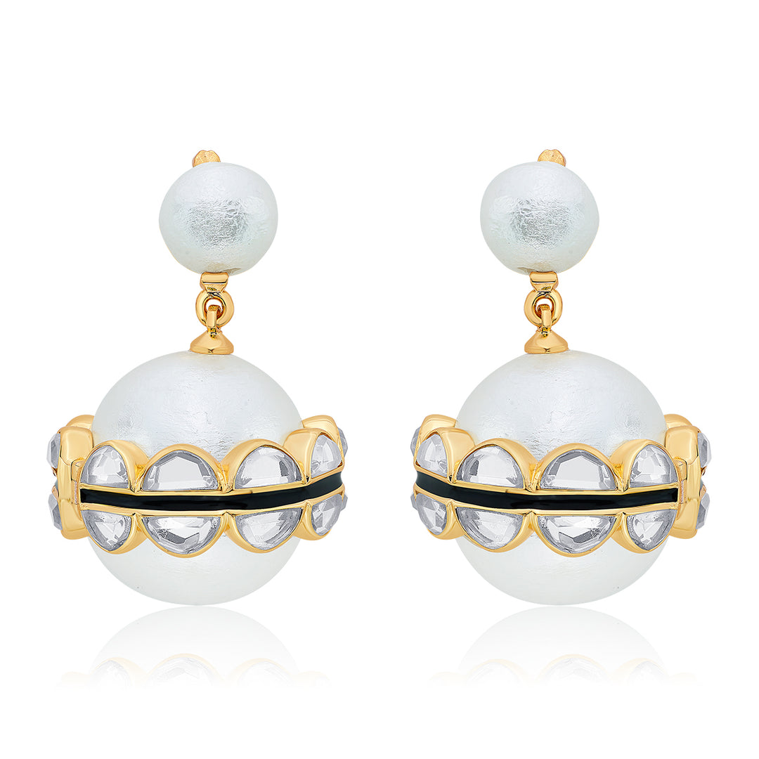 Amara Mirror Pearl Duo Drop Earrings - Isharya | Modern Indian Jewelry