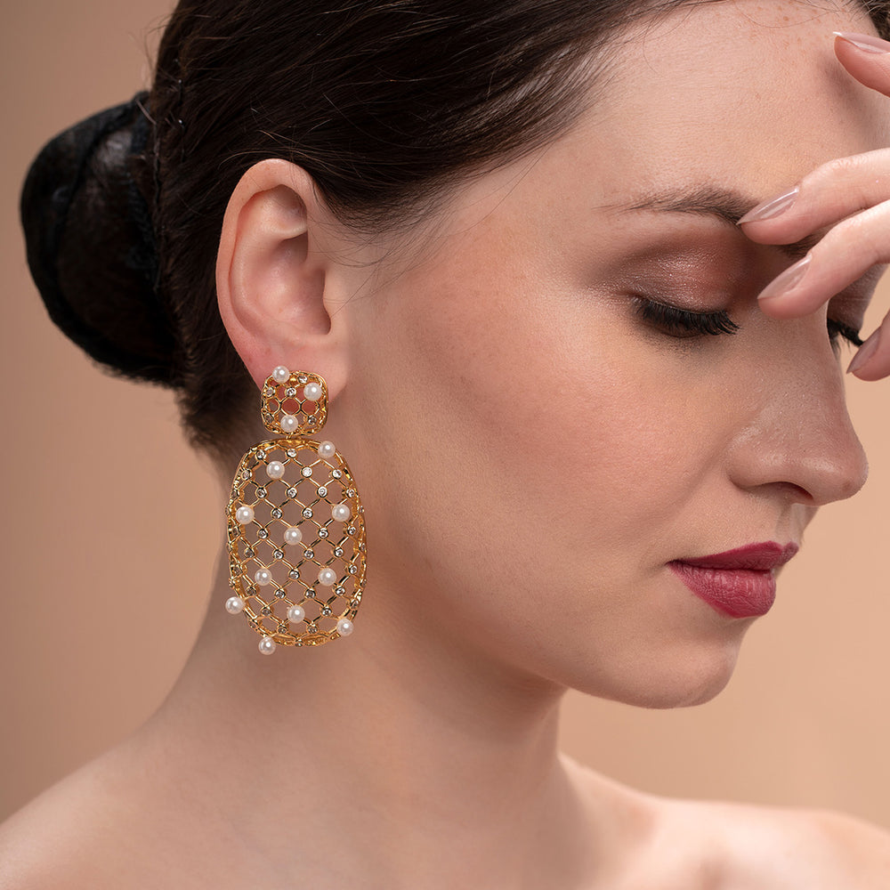 Amara Pearl Lattice Earrings - Isharya | Modern Indian Jewelry
