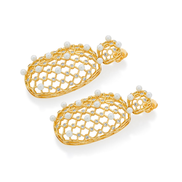 Amara Pearl Lattice Earrings - Isharya | Modern Indian Jewelry
