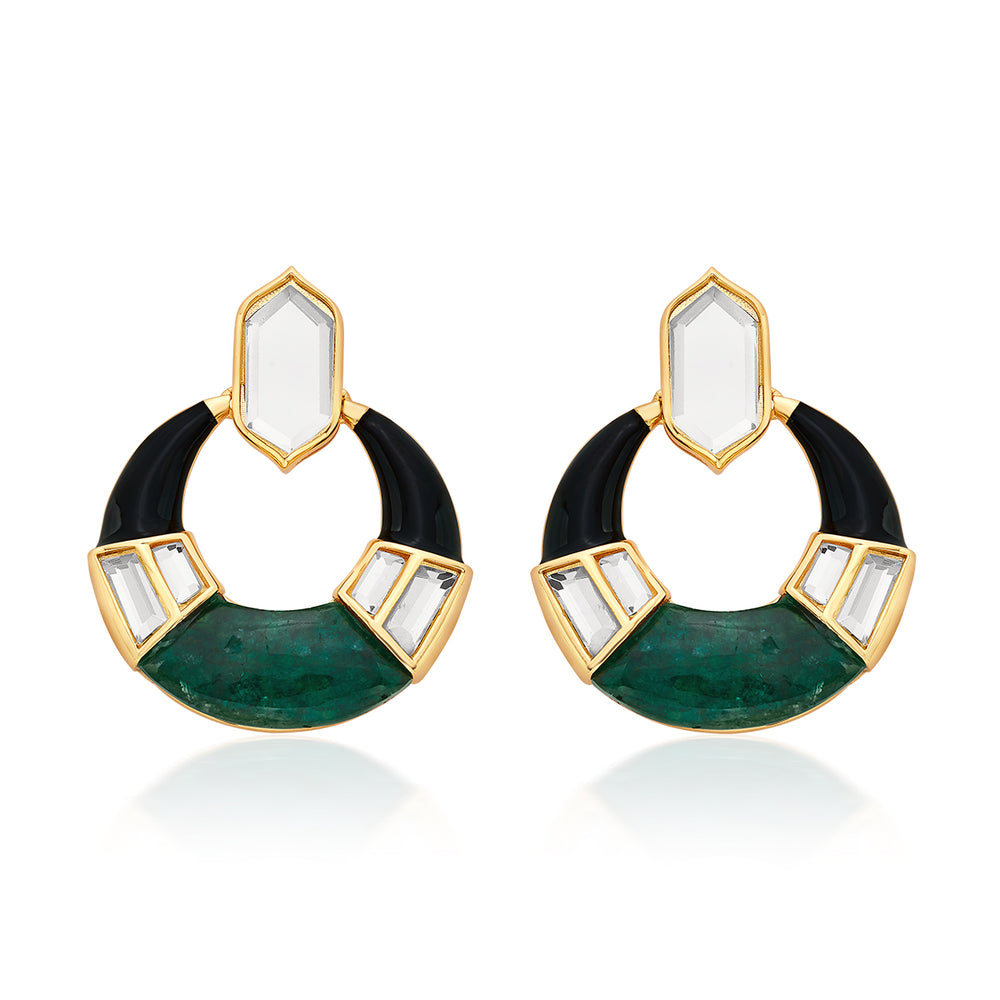 Sultana Green Quartz Mirror Hoop Earrings