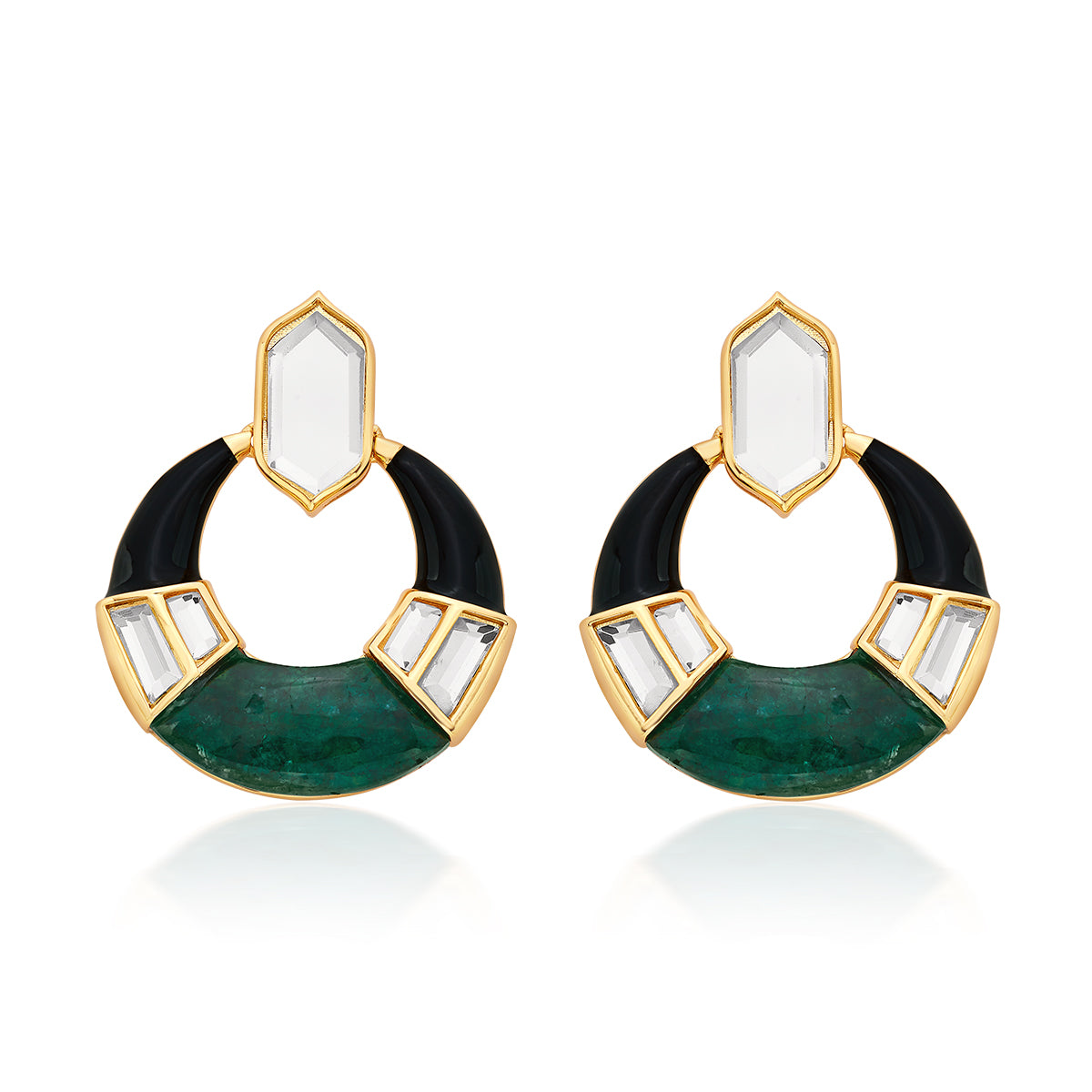 Sultana Green Quartz Mirror Hoop Earrings - Isharya | Modern Indian Jewelry