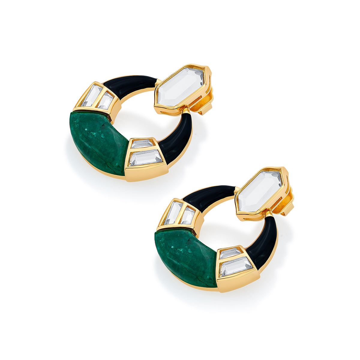 Sultana Green Quartz Mirror Hoop Earrings - Isharya | Modern Indian Jewelry