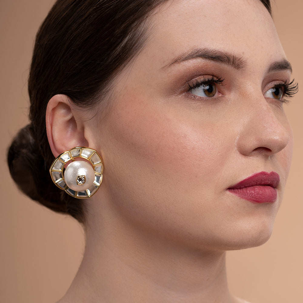 Amara Pearl Circle Stud Earrings - Isharya | Modern Indian Jewelry
