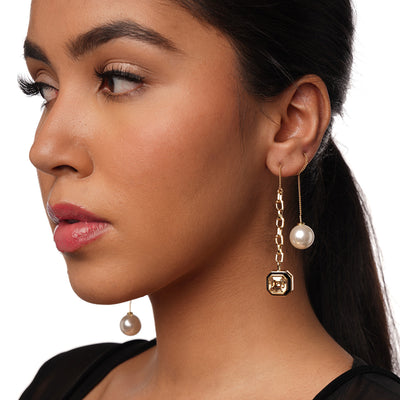 Bougie Crystal & Pearl Threader Earrings - Isharya | Modern Indian Jewelry