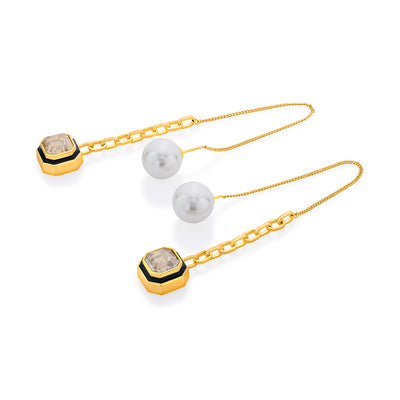 Bougie Crystal & Pearl Threader Earrings - Isharya | Modern Indian Jewelry