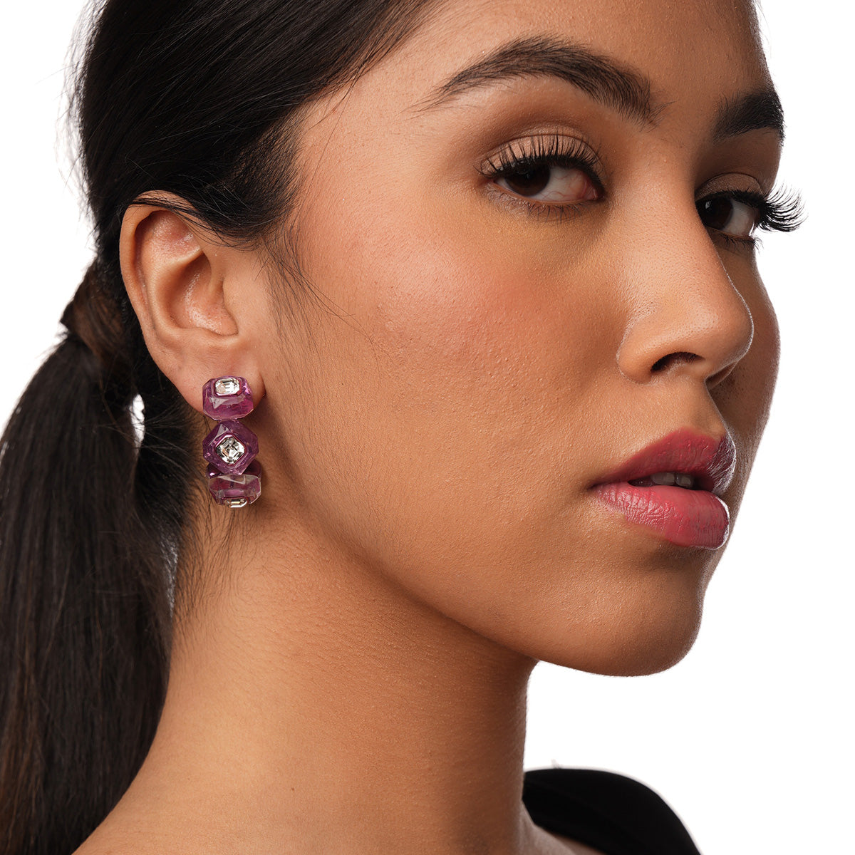 Bisou Infinity Cut Pink Crystal Hoops - Isharya | Modern Indian Jewelry