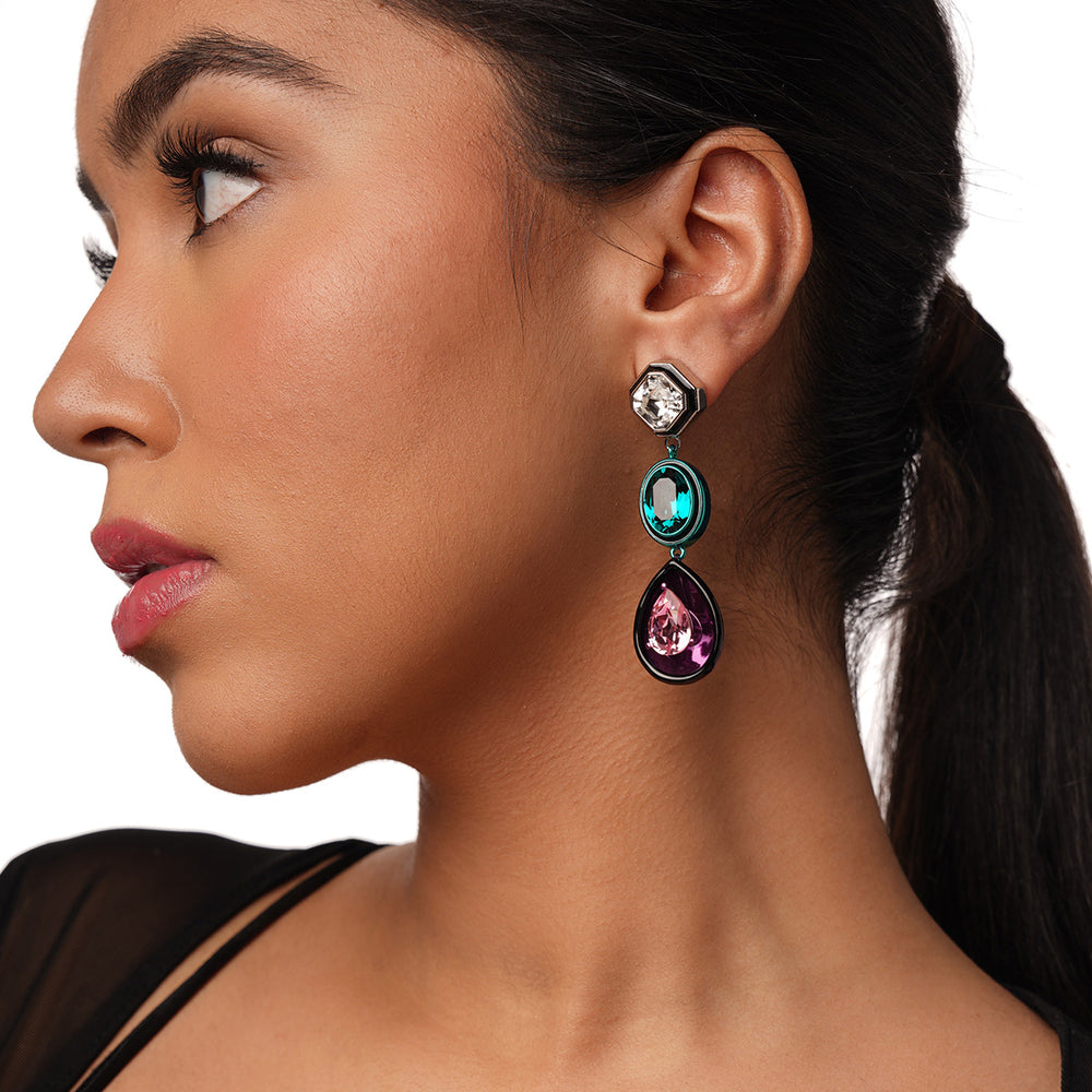 Banger Mismatch Multi-Crystal Earrings - Isharya | Modern Indian Jewelry