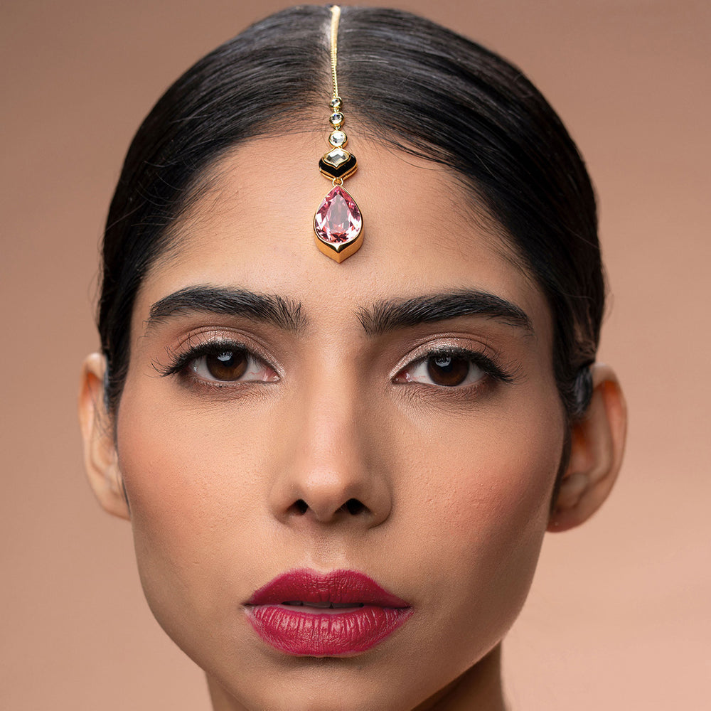 Amina Pink Crystal Maangtikka - Isharya | Modern Indian Jewelry
