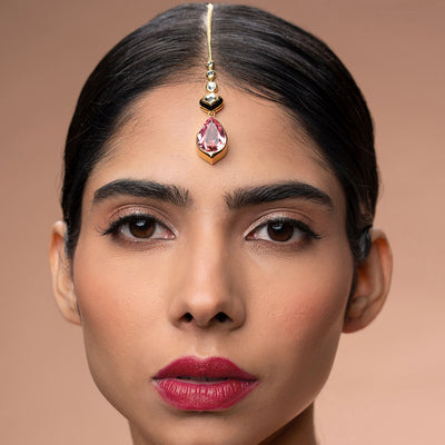 Amina Pink Crystal Maangtikka - Isharya | Modern Indian Jewelry