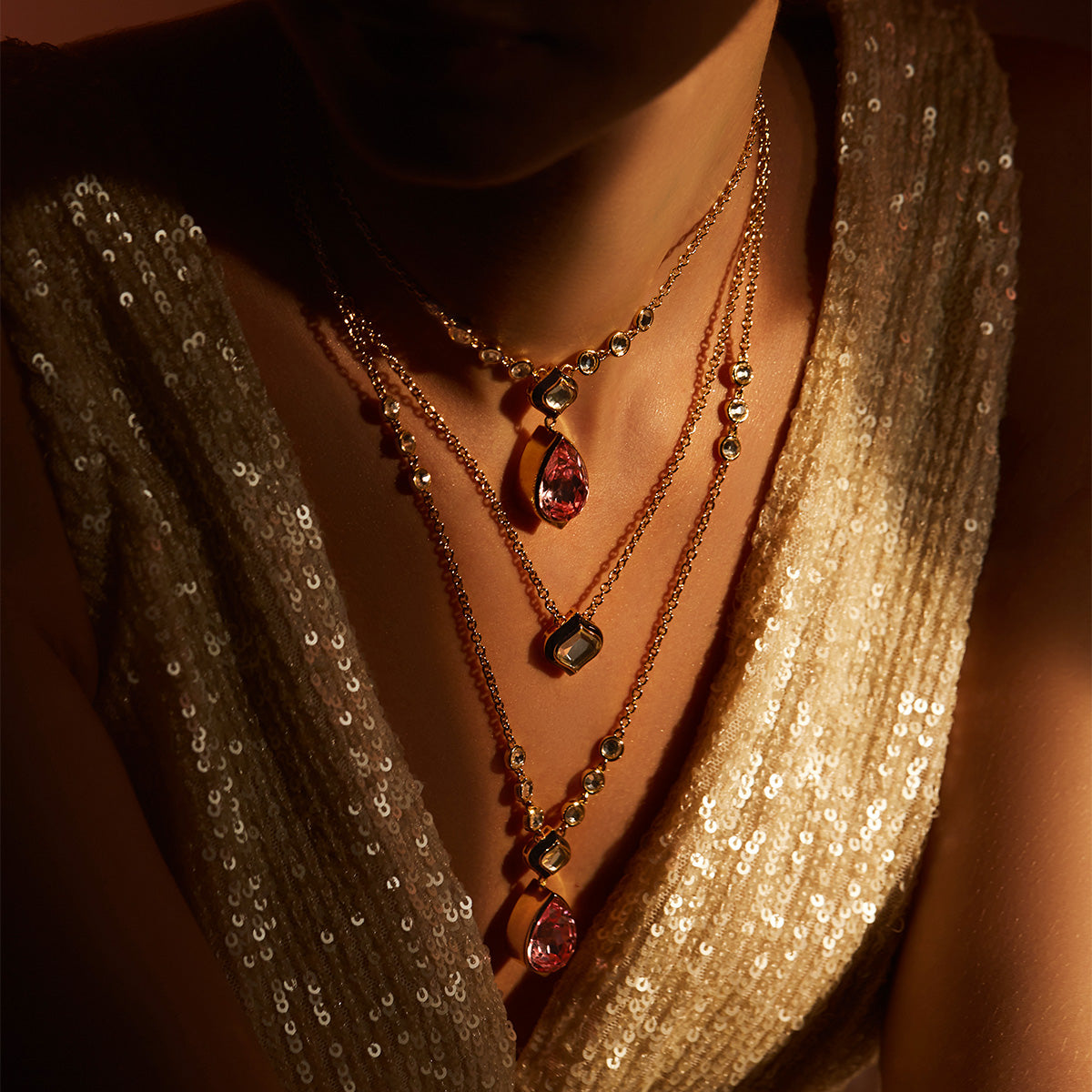 Amina Pink Crystal Necklace - Isharya | Modern Indian Jewelry