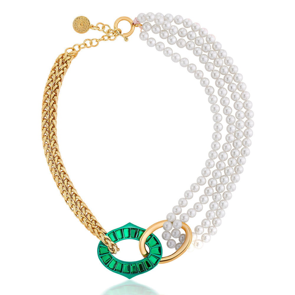 Sultana Green Mirror & Pearl Necklace