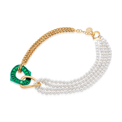 Sultana Green Mirror & Pearl Necklace - Isharya | Modern Indian Jewelry