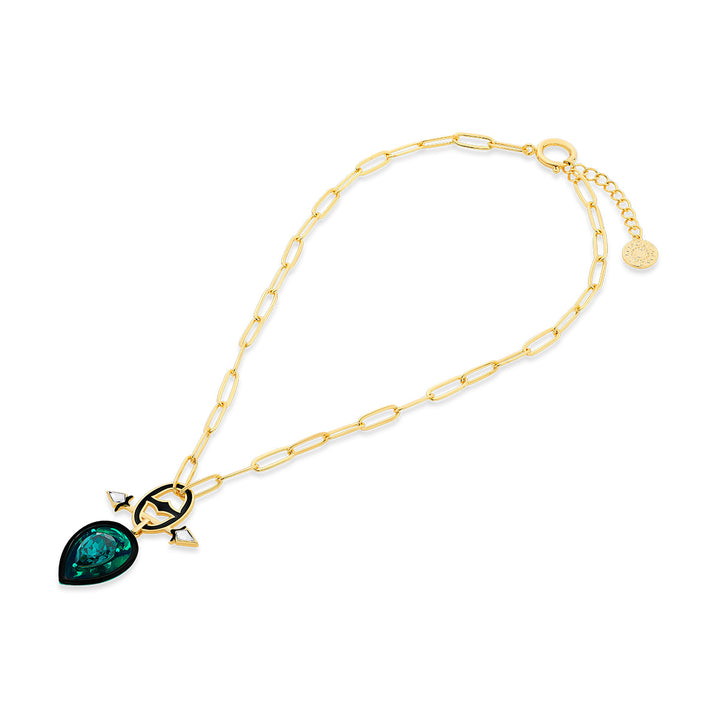 B-dazzle Green Crystal Toggle Necklace - Isharya | Modern Indian Jewelry