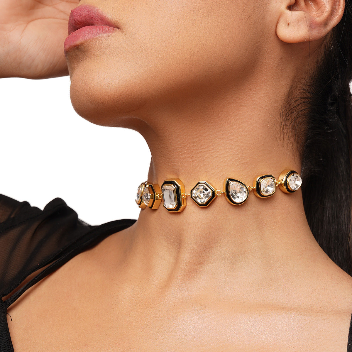Bougie White Gold Crystal Choker - Isharya | Modern Indian Jewelry
