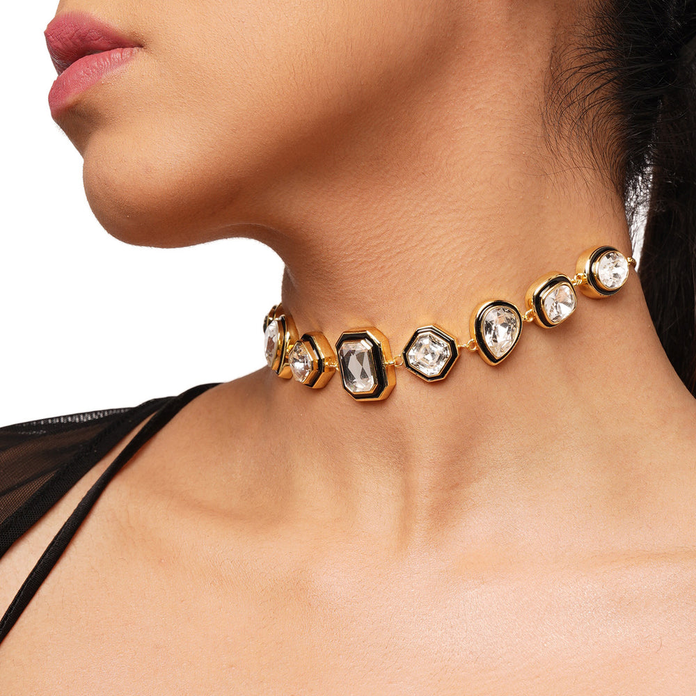 Bougie White Gold Crystal Choker - Isharya | Modern Indian Jewelry