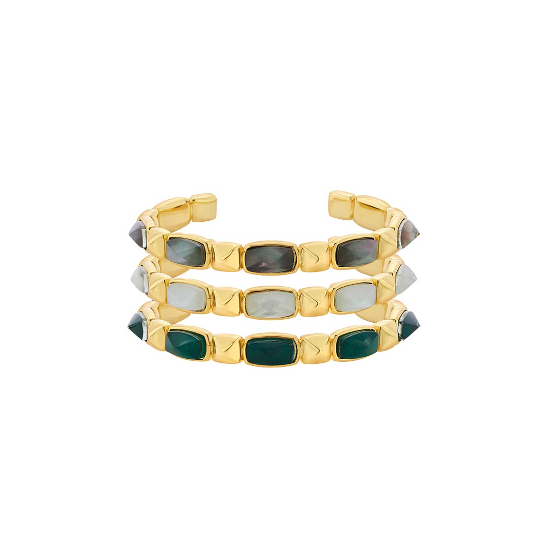 Mother of Pearl & Emerald Cuff Set [set of 3]
