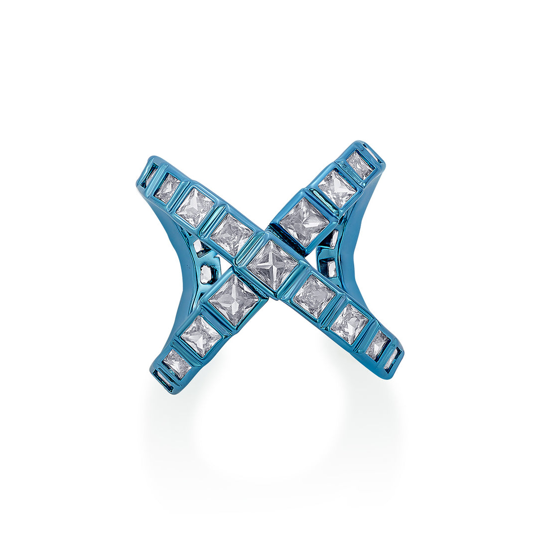 Aqua Blue Cross Ring - Isharya | Modern Indian Jewelry