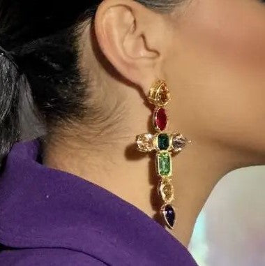 Banger Multi-color Crystal Earrings - Isharya | Modern Indian Jewelry
