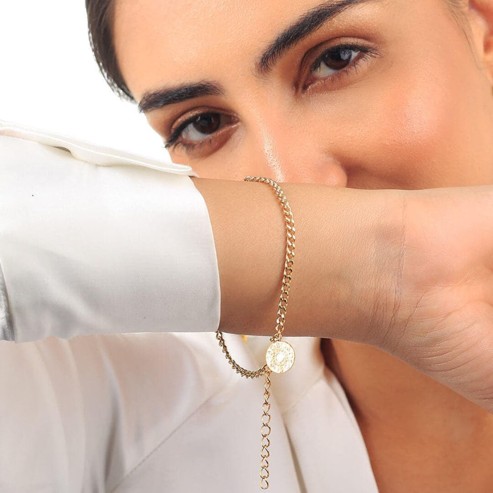 Gold Link Slim Halo Chain Bracelet