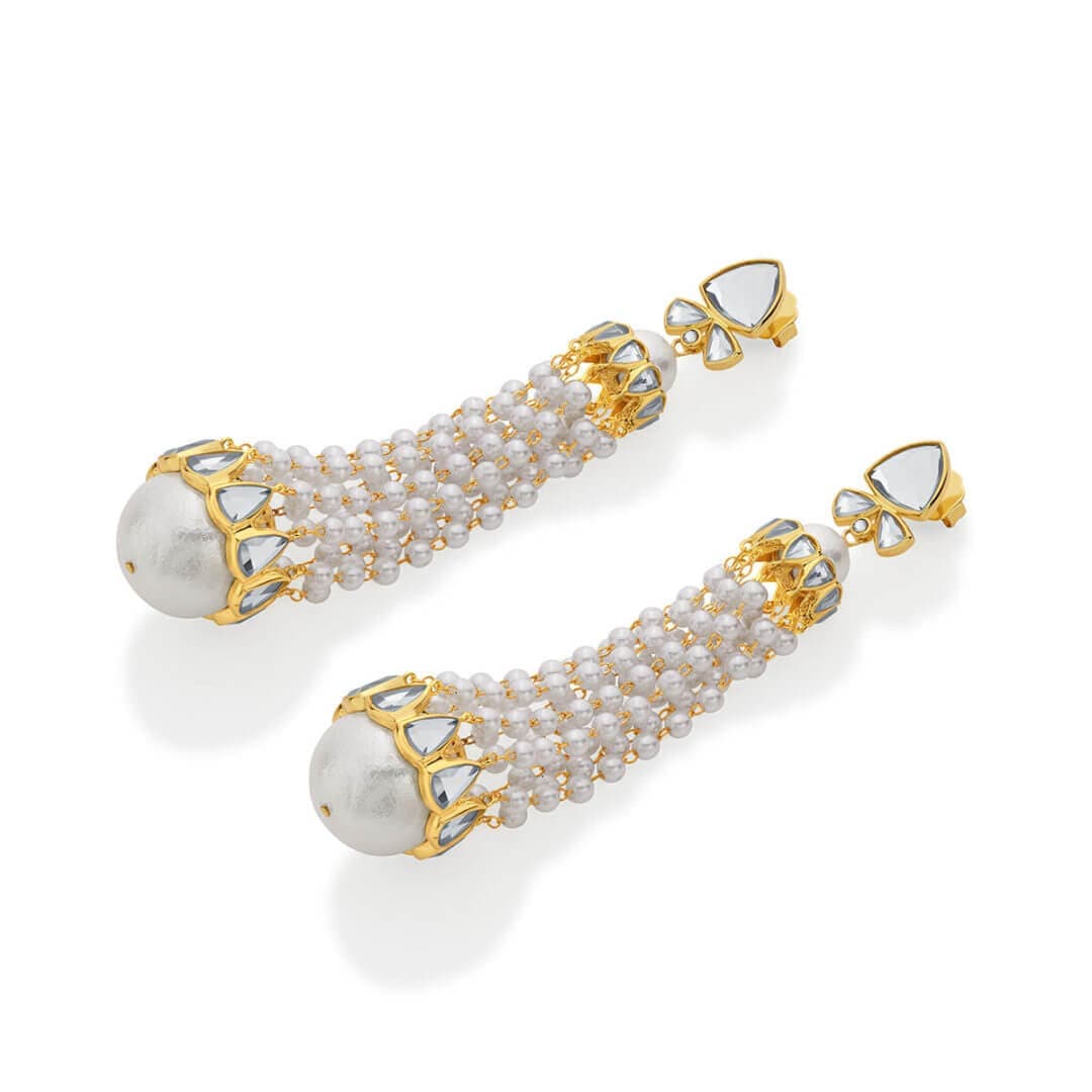 Ada Mirror & Pearl Jhoomar Earrings - Isharya | Modern Indian Jewelry