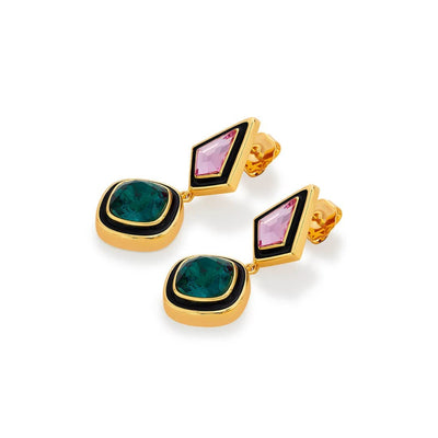 Amour Black Enamel Two Stone Earrings - Isharya | Modern Indian Jewelry