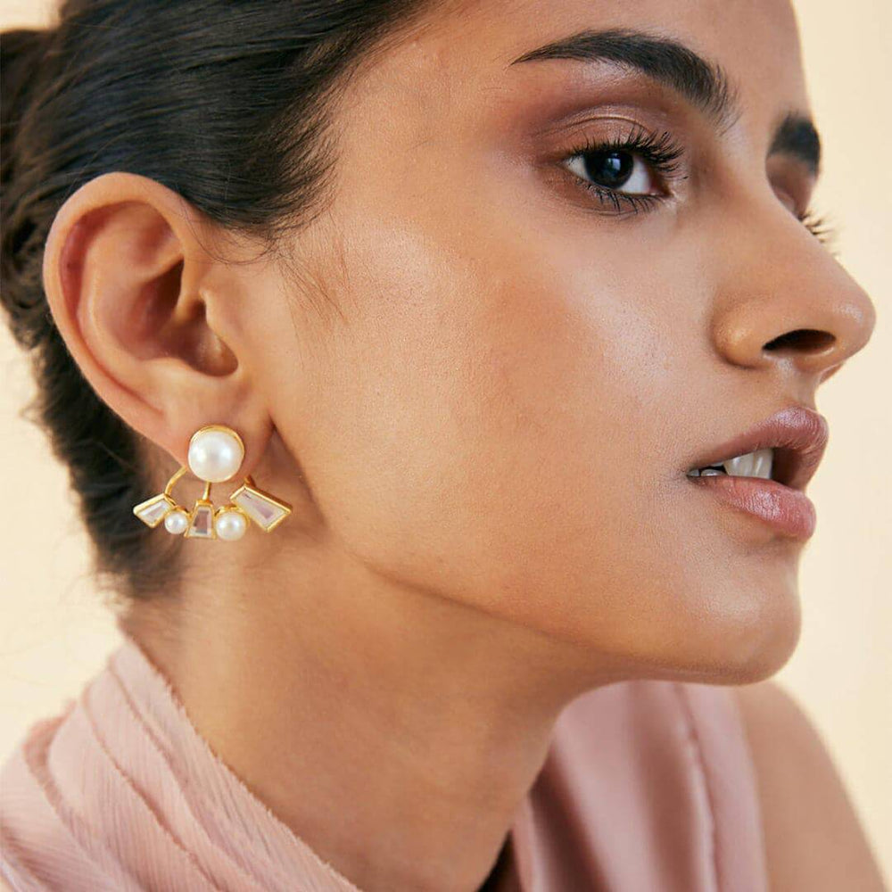 Angel Dust Baguette Mirror Front-Back Earrings - Isharya | Modern Indian Jewelry