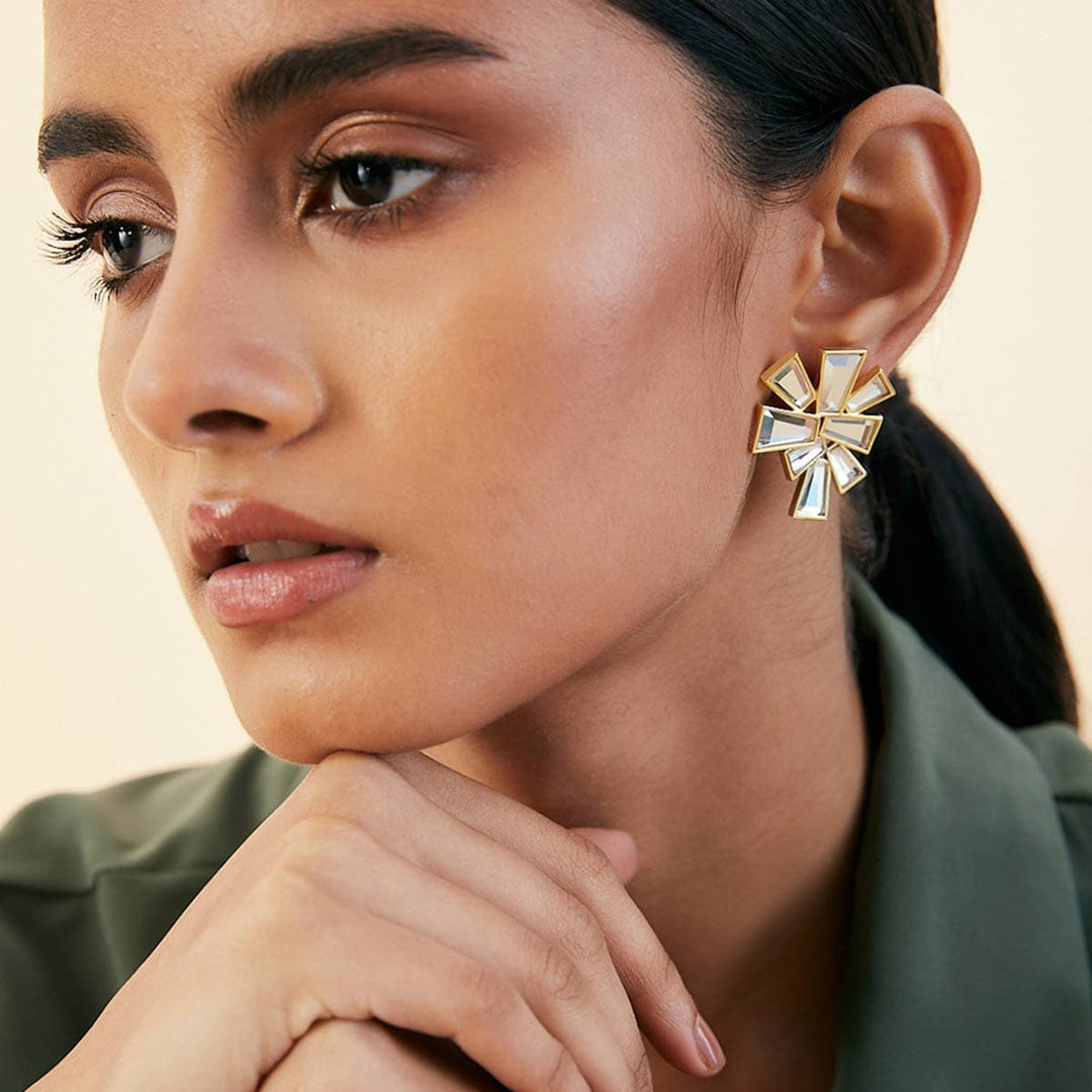 Angel Dust Baguette Mirror Stud Earring - Isharya | Modern Indian Jewelry