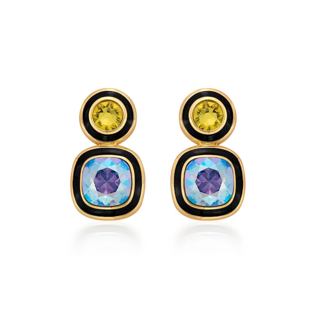 Belle Black Enamel Two Stone Earrings - Isharya | Modern Indian Jewelry