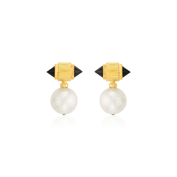 Black Onyx Ribbed Pearl Drop Earrings - Isharya | Modern Indian Jewelry
