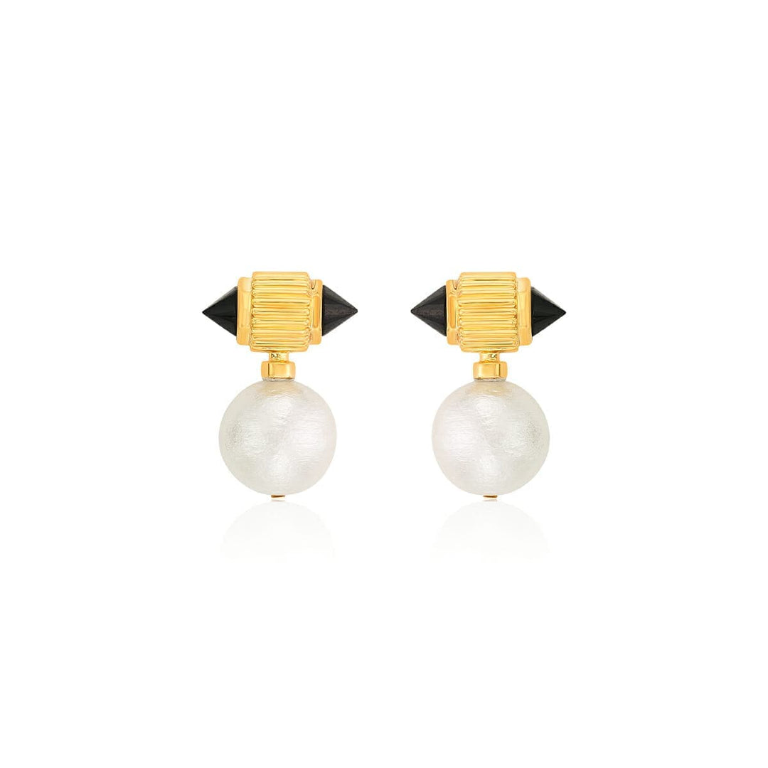 Black Onyx Ribbed Pearl Drop Earrings