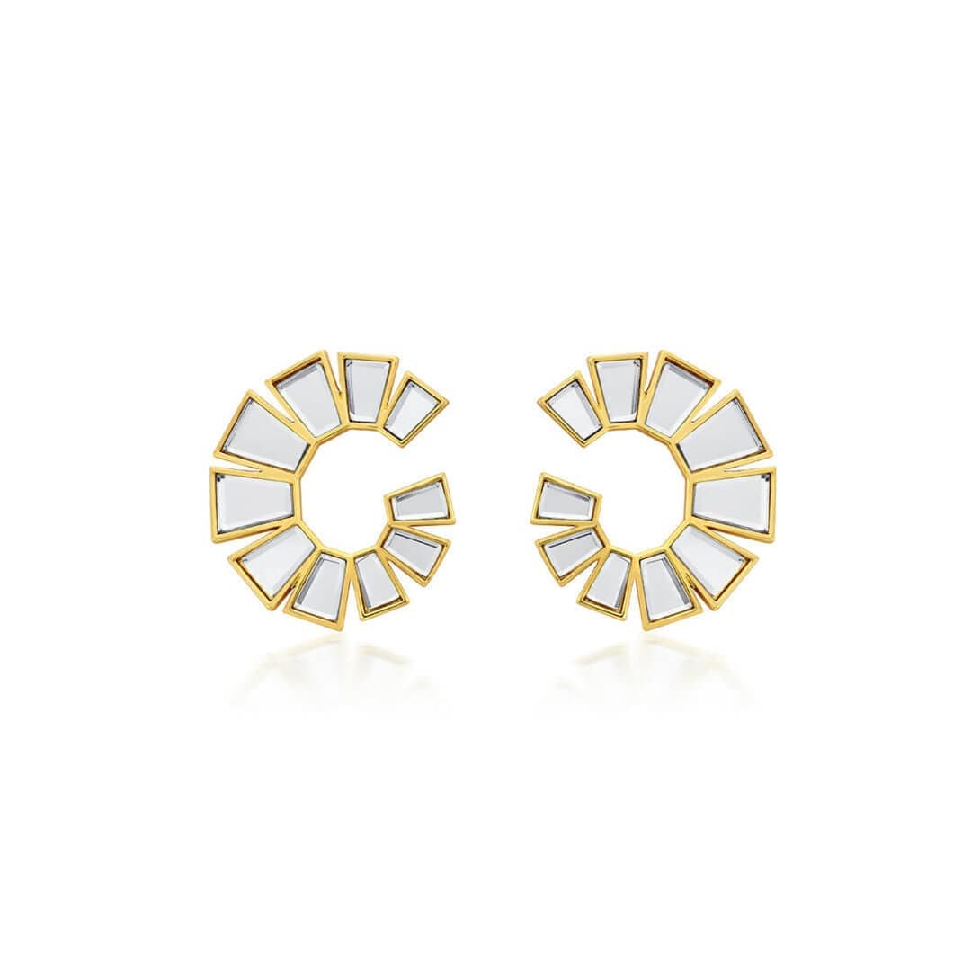 Bombay Deco Small Mirror Stud Gold Earrings