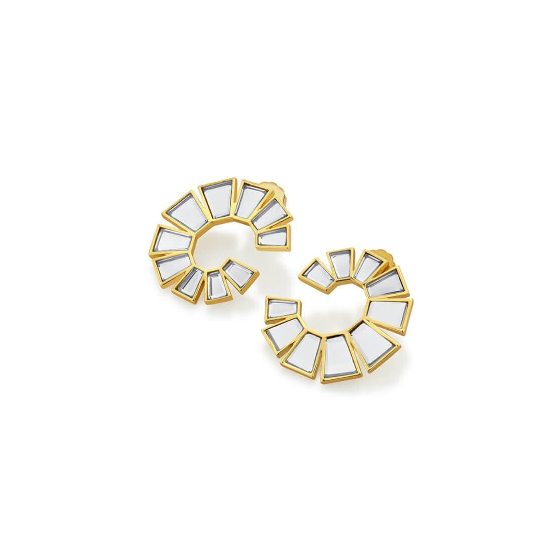 Bombay Deco Small Mirror Stud Gold Earrings