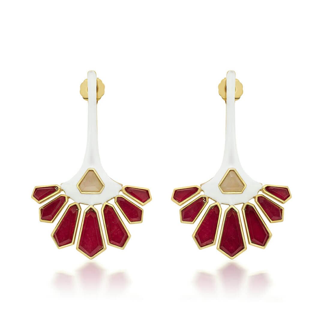 Borderless Long Fan Earrings In Pink Stone - Isharya | Modern Indian Jewelry