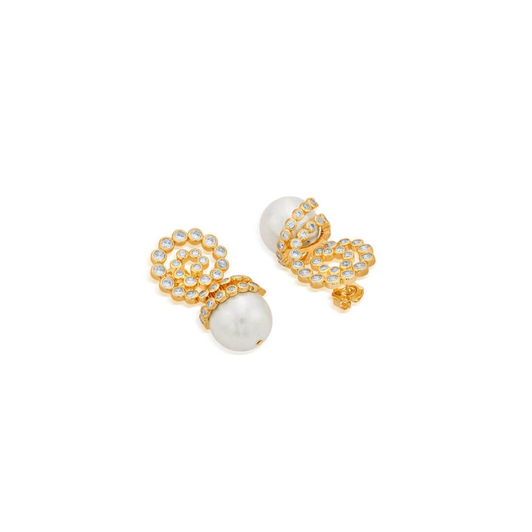 Crystal Swirl Pearl Drop Earrings