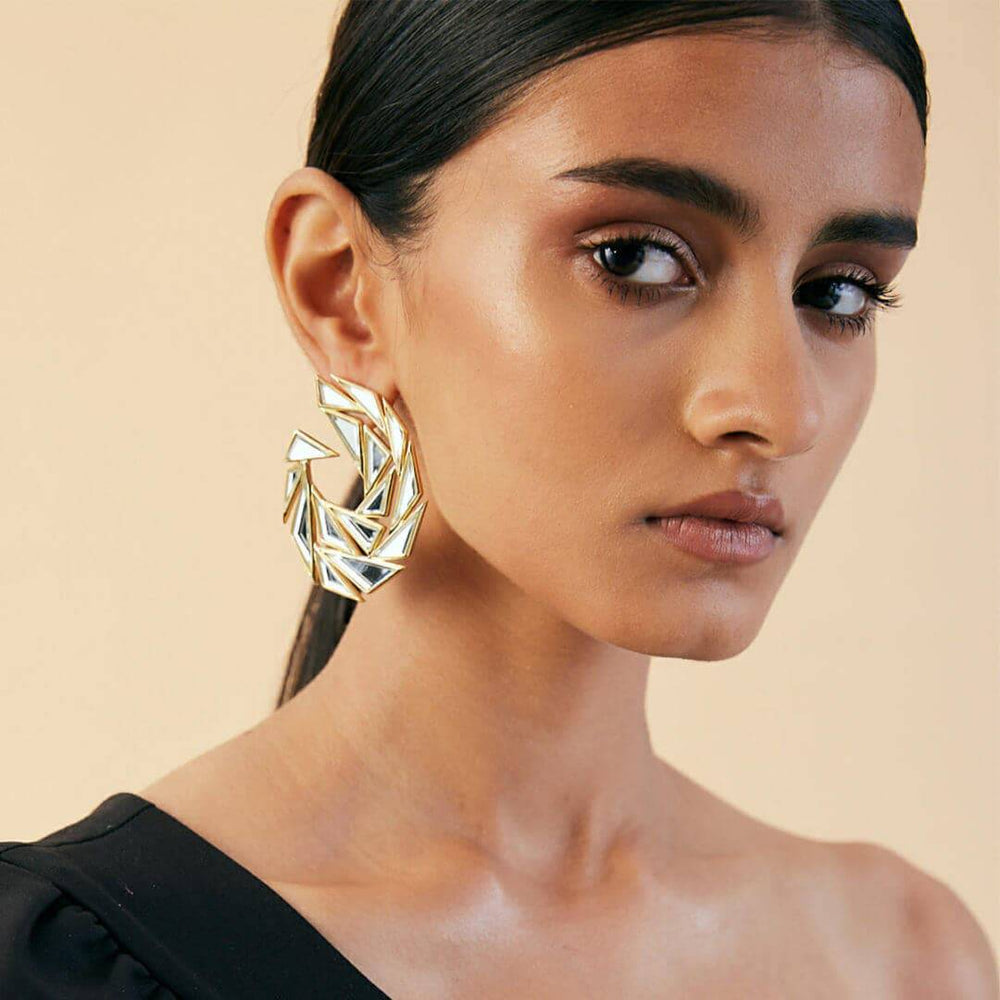 Demi Goddess Divine Mirror Statement Earrings - Isharya | Modern Indian Jewelry