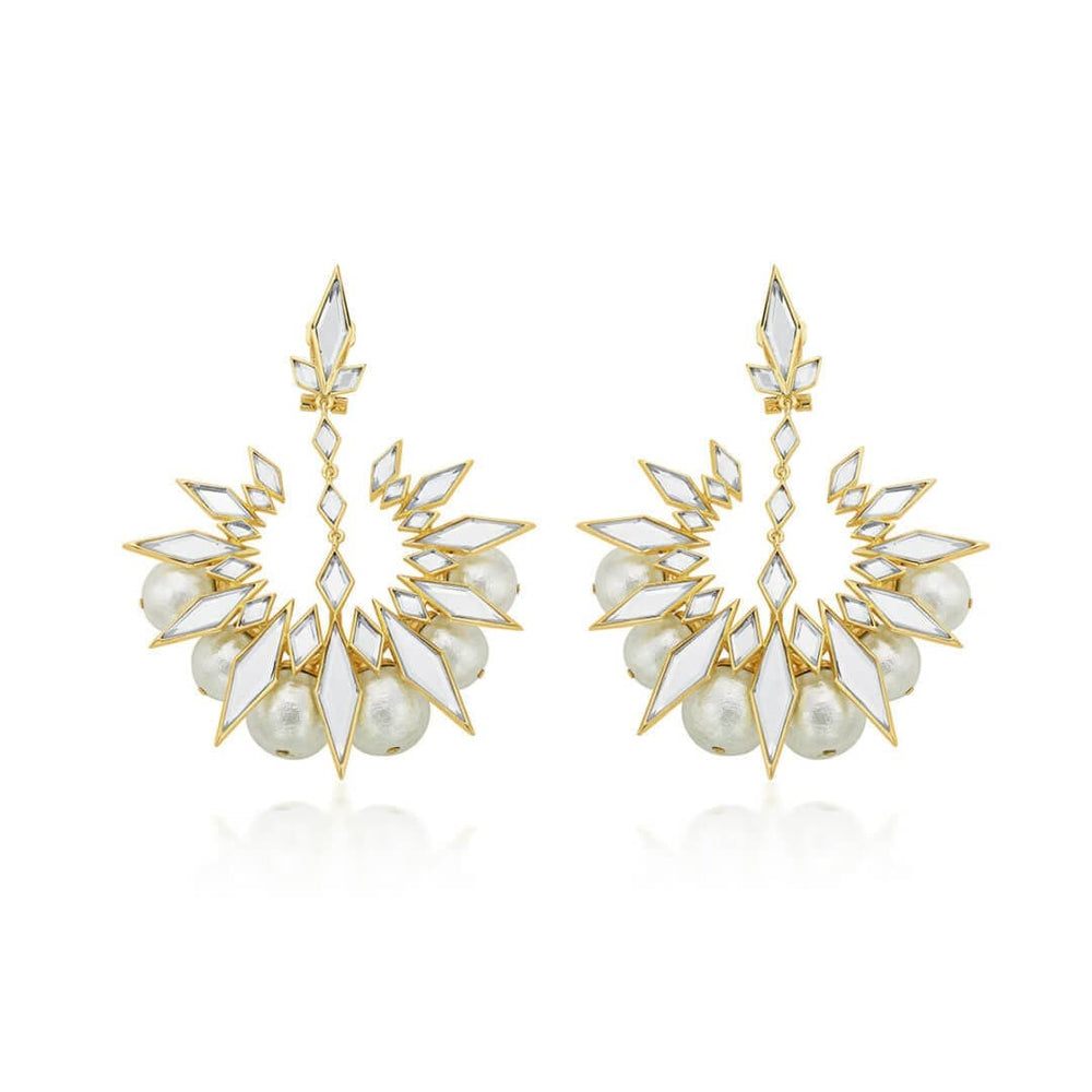 Demi Goddess Rhombus Mirror and Pearl Chandbali Earring