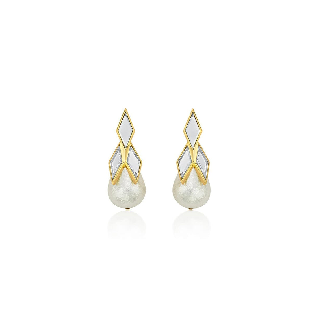 Demi Goddess Rhombus Mirror & Pearl Drop Earrings