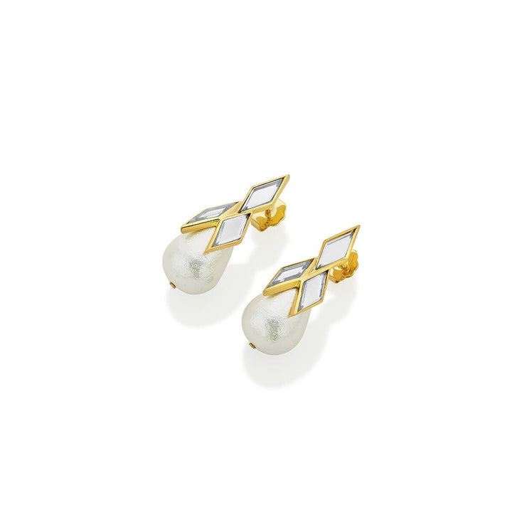 Demi Goddess Rhombus Mirror & Pearl Drop Earrings