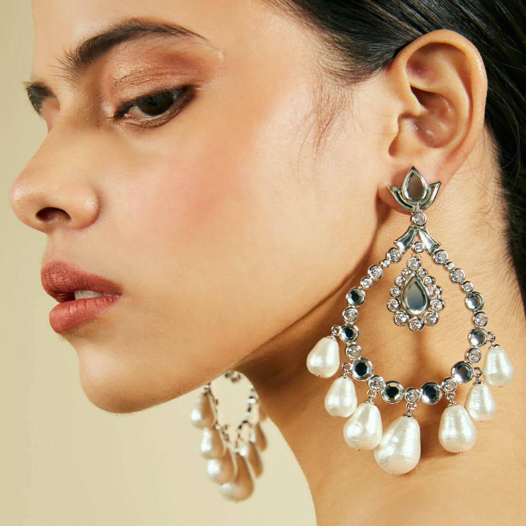 Elongated Crystal Pearl Earrings